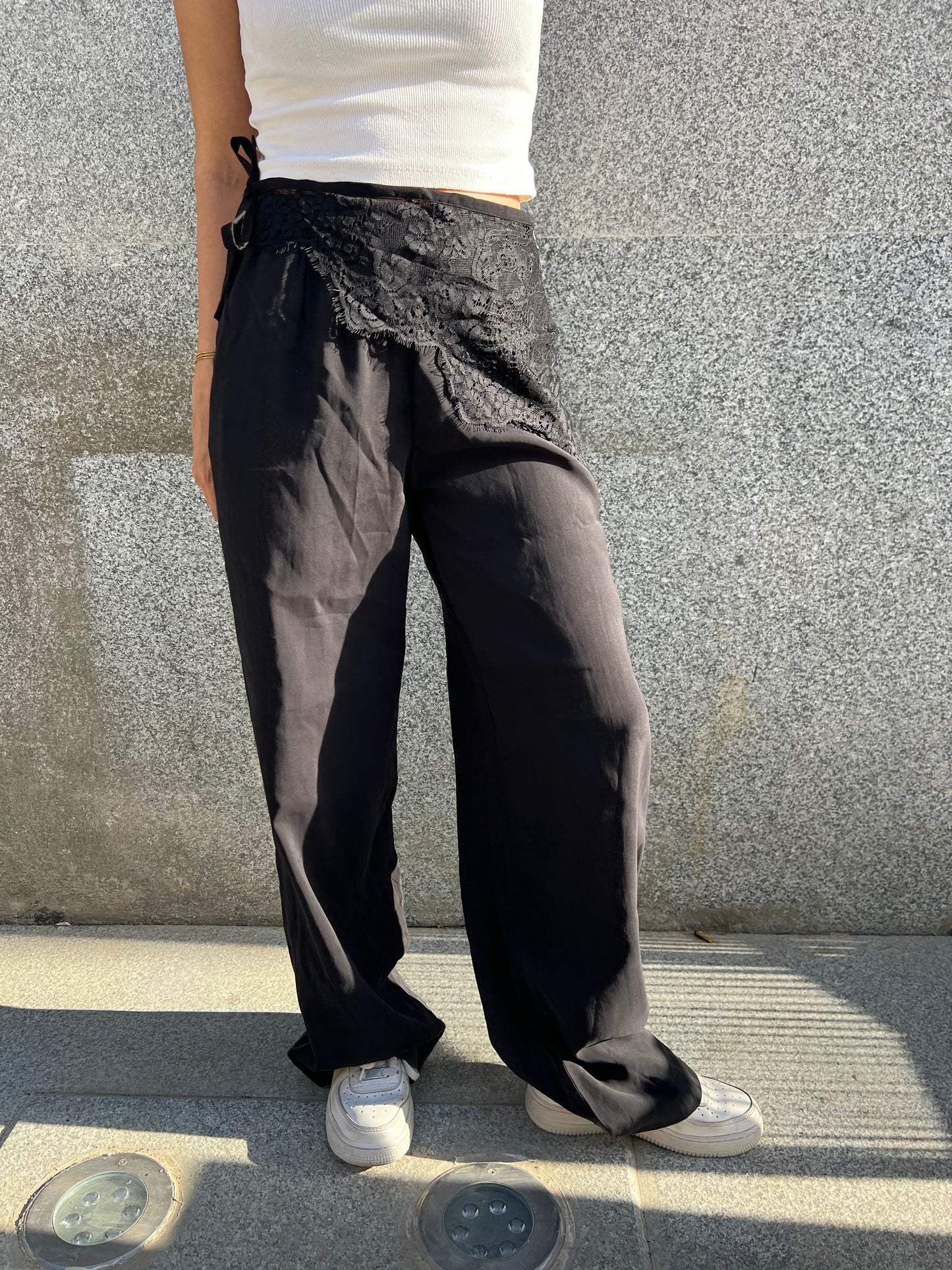 Button Wrap Seamless Pants: Black