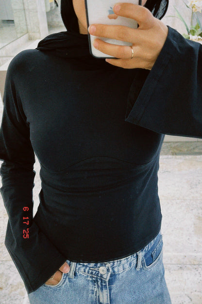 Lined Cotton T-Shirt: Black