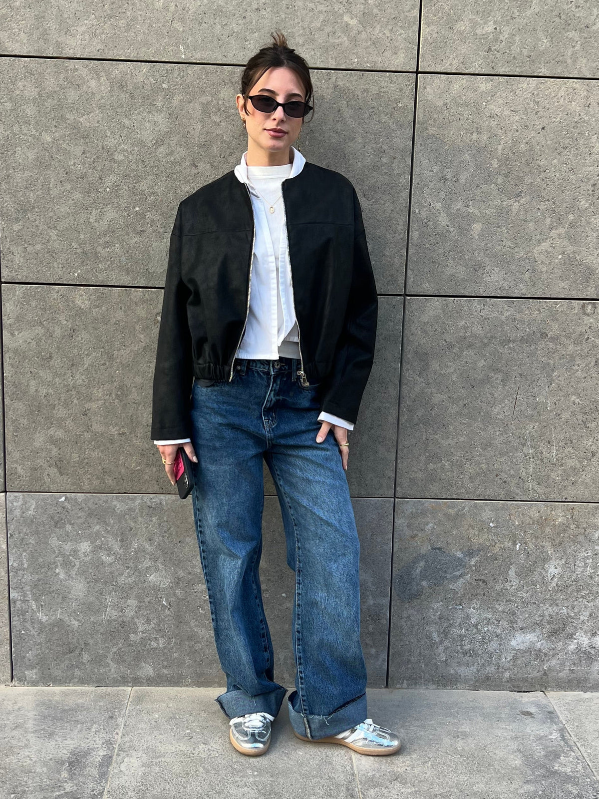 Boss-Girl Leather Jacket in Black