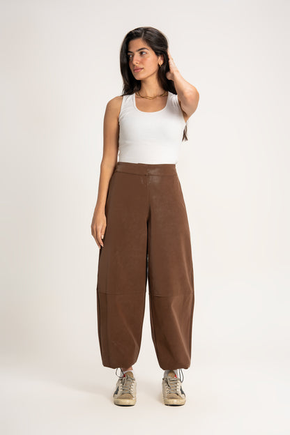Multi-Shape Leather Trousers in Brown