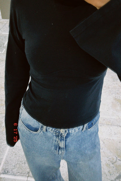 Lined Cotton T-Shirt: Black