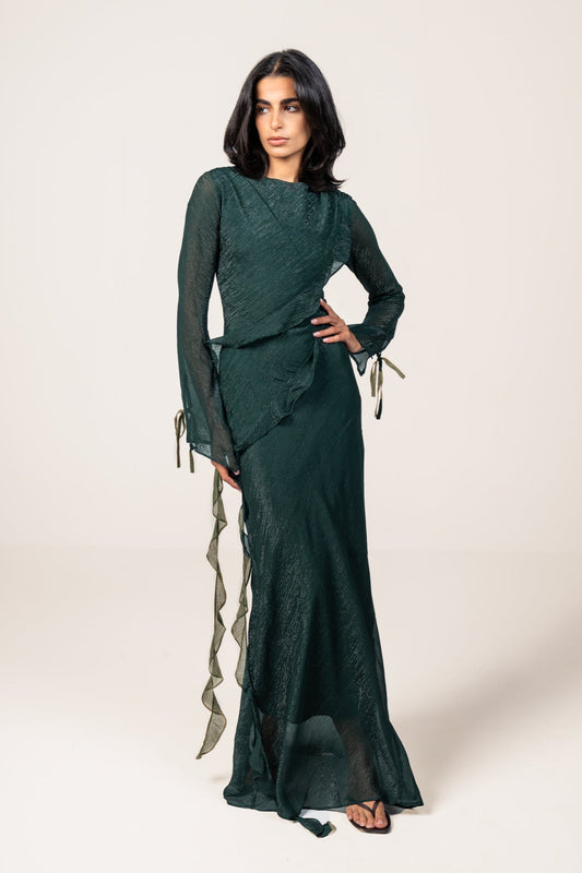 Glam Ruffle Dress in Emerald Green