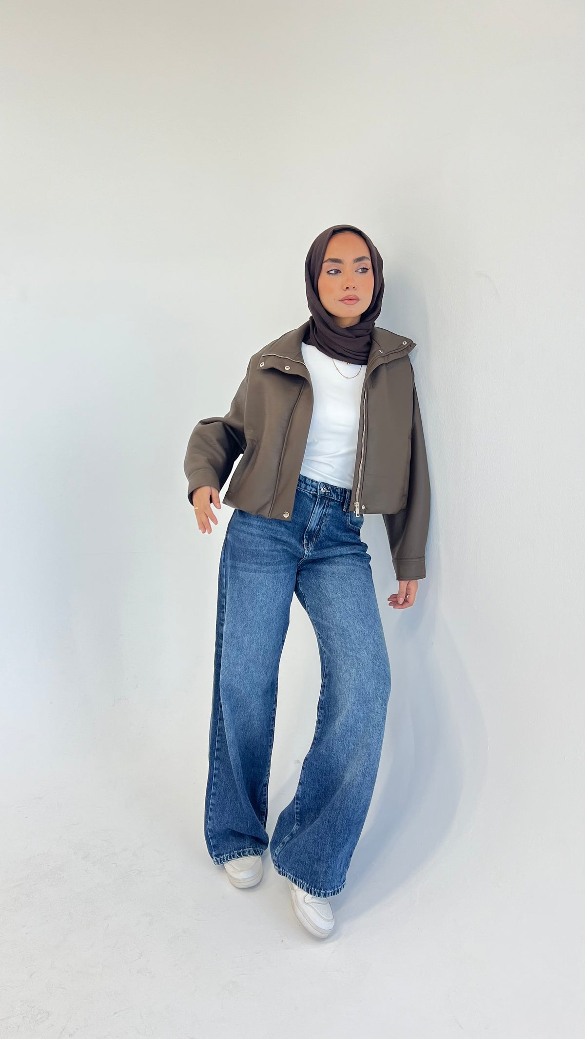 Collared Leather Jacket in Brown