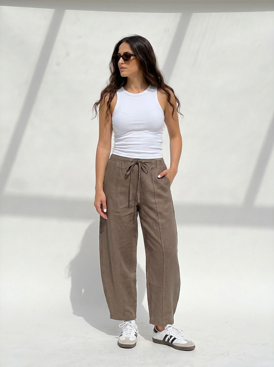 Barrel Linen Pants in Brown