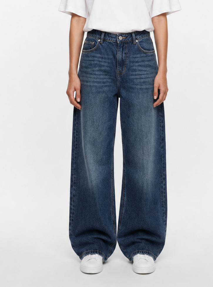 Comfie Drop Wide Jeans: Washed Blue