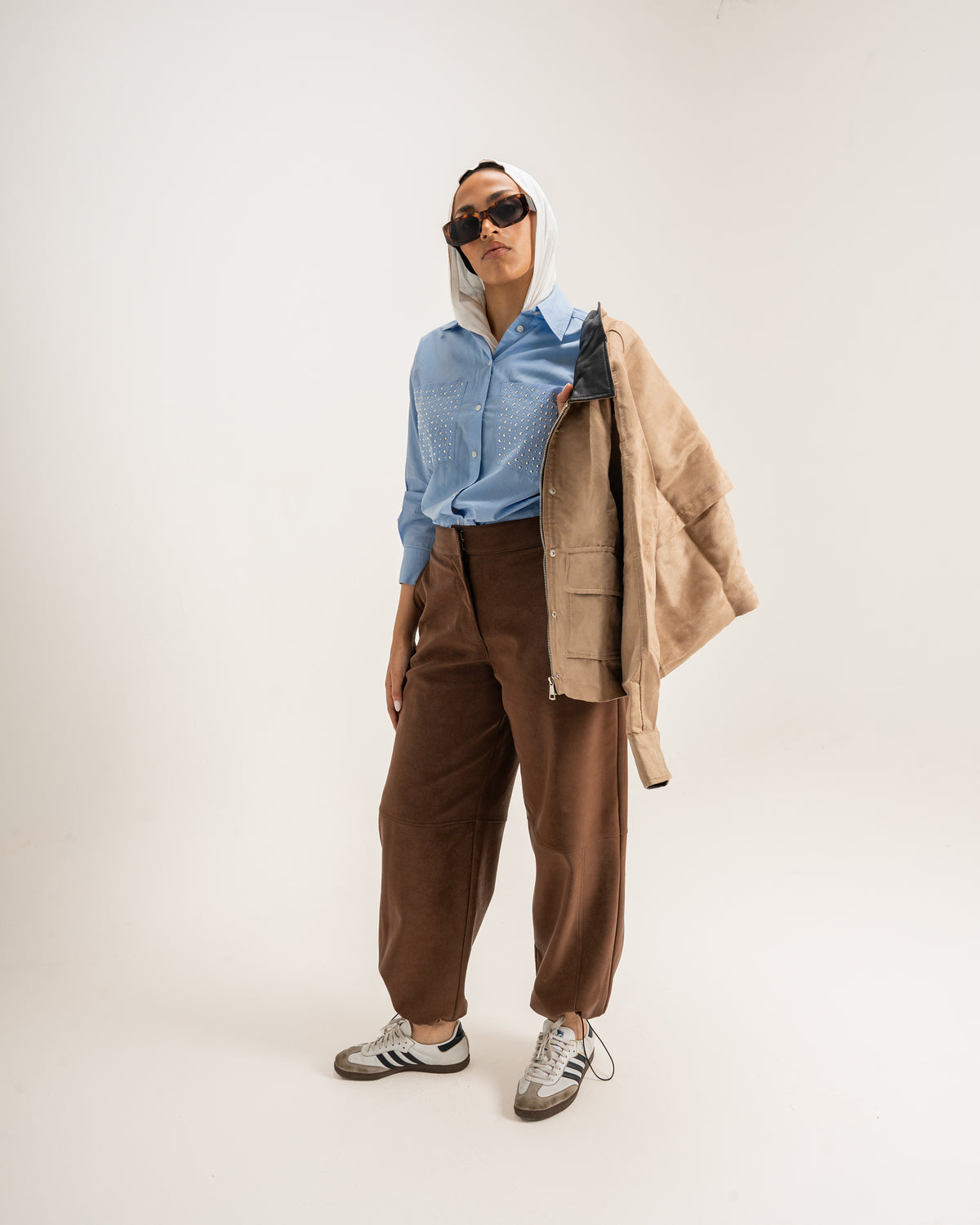 Multi-Shape Leather Trousers in Brown