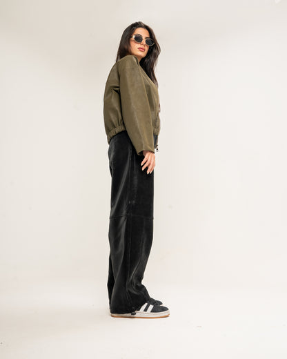 Multi-Shape Leather Trousers in Black