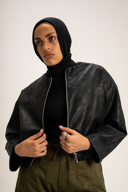 Boss-Girl Leather Jacket in Black