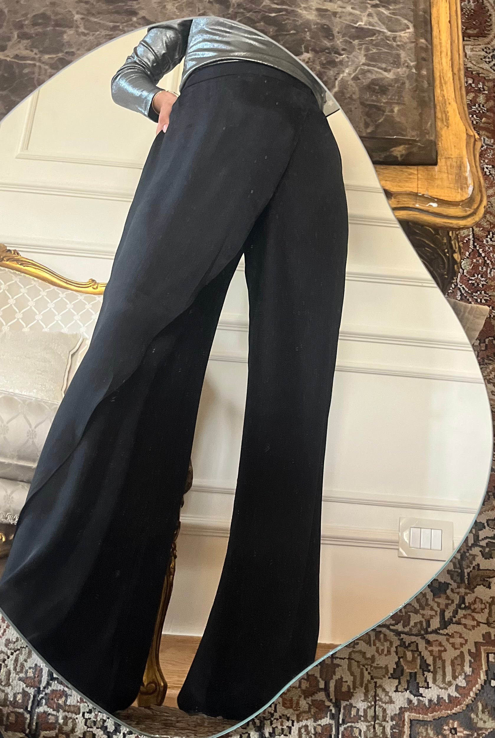 "Self-Love" Overskirt Satin Pants: Black