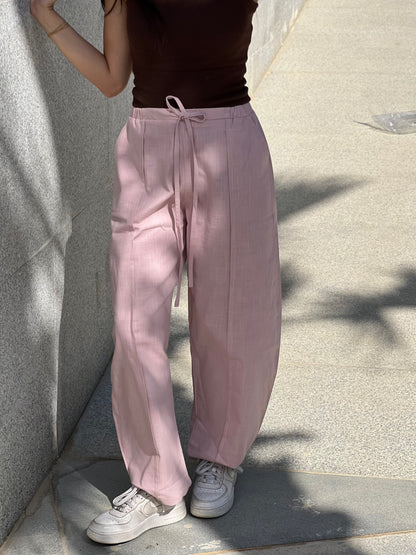 Barrel Linen Pants in Pink