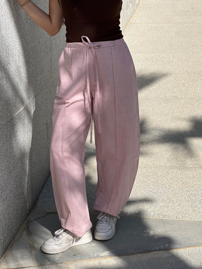 Barrel Linen Pants in Pink