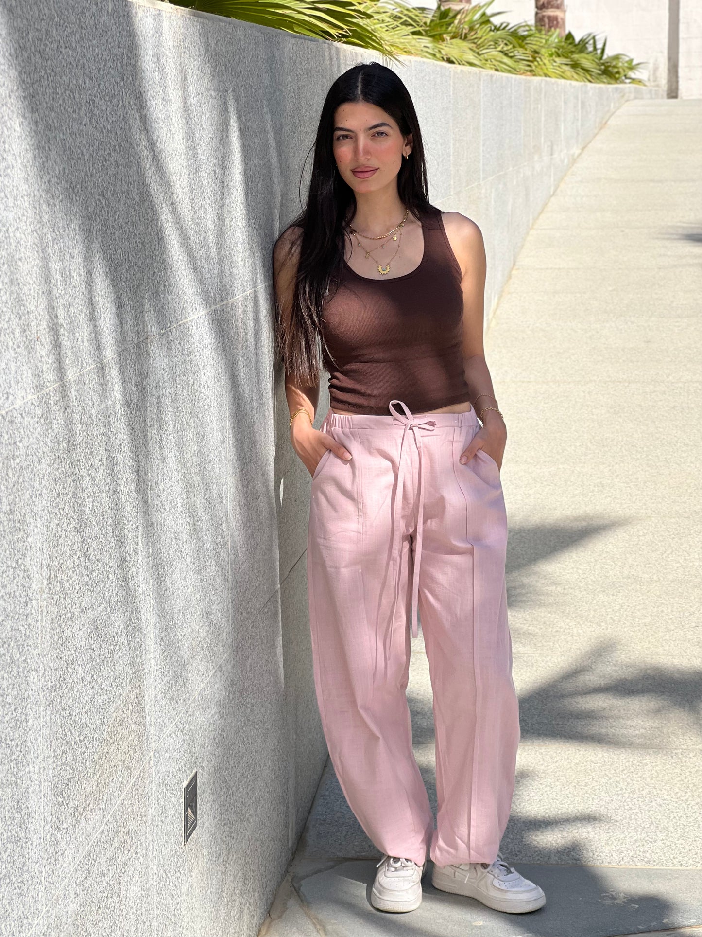 Barrel Linen Pants in Pink