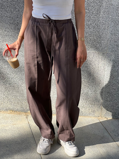 Barrel Linen Pants in Brown