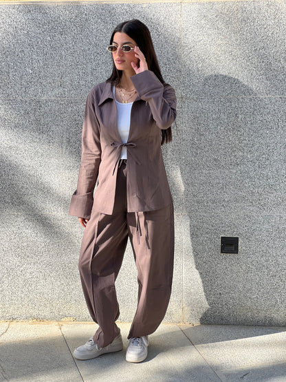 Barrel Linen Pants in Brown