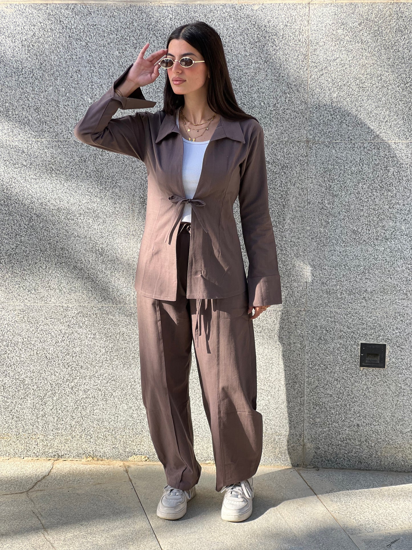 Barrel Linen Pants in Brown