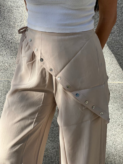 Button Wrap Seamless Pants: Beige