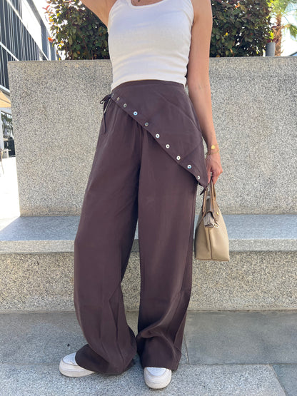 Button Wrap Seamless Pants: Brown