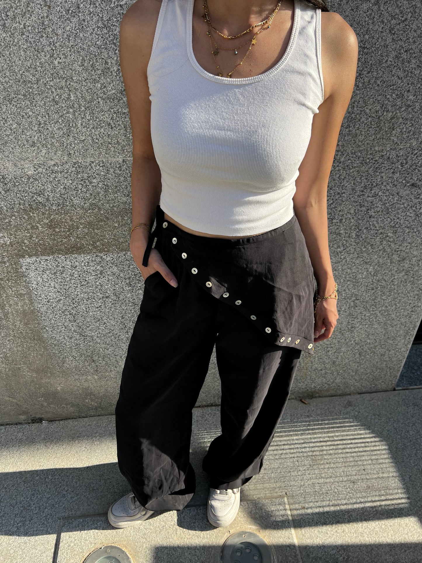 Button Wrap Seamless Pants: Black