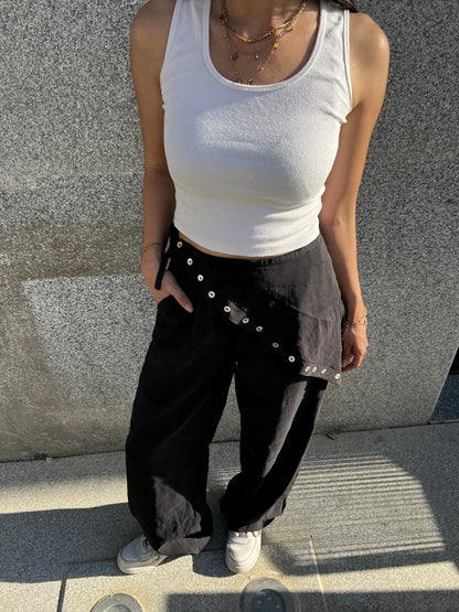 Button Wrap Seamless Pants: Black
