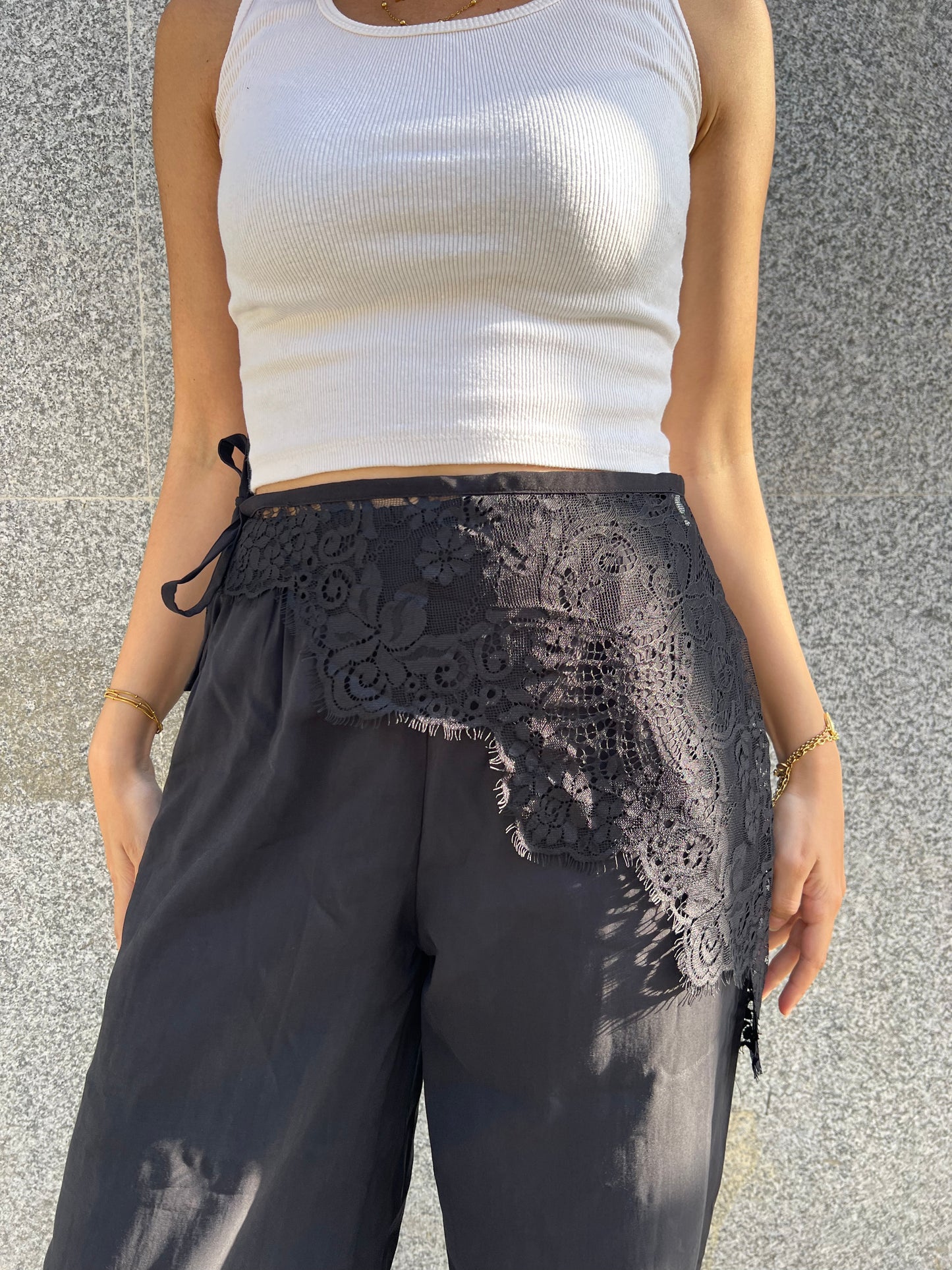 Button Wrap Seamless Pants: Black