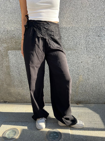 Button Wrap Seamless Pants: Black