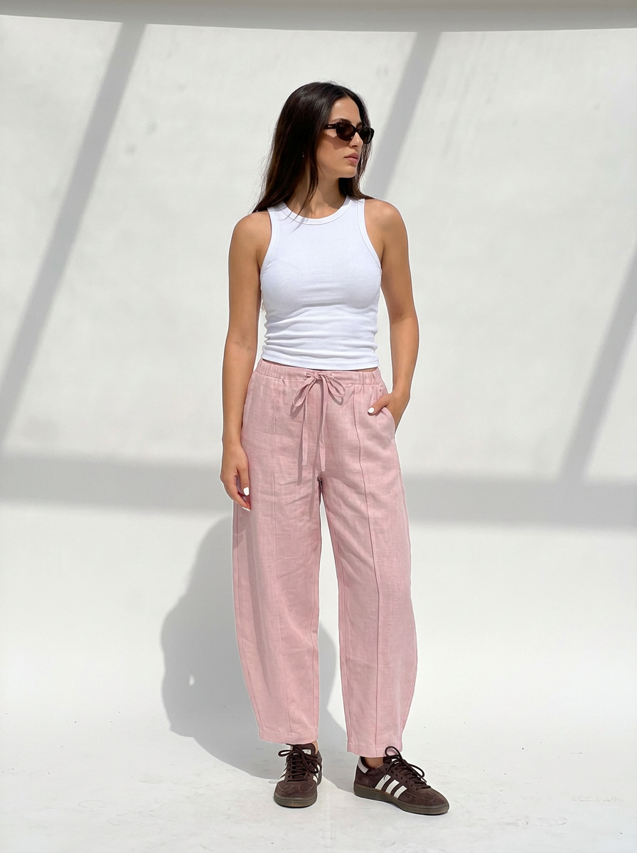 Barrel Linen Pants in Pink