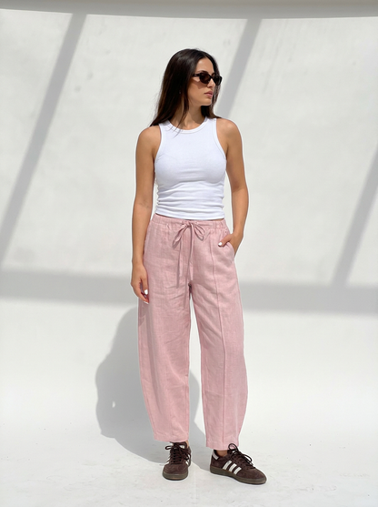 Barrel Linen Pants in Pink