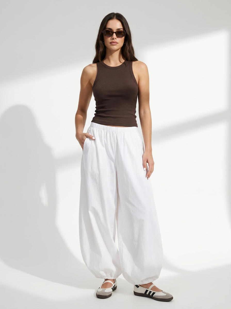 Balloon Pants in Off-White Poplin