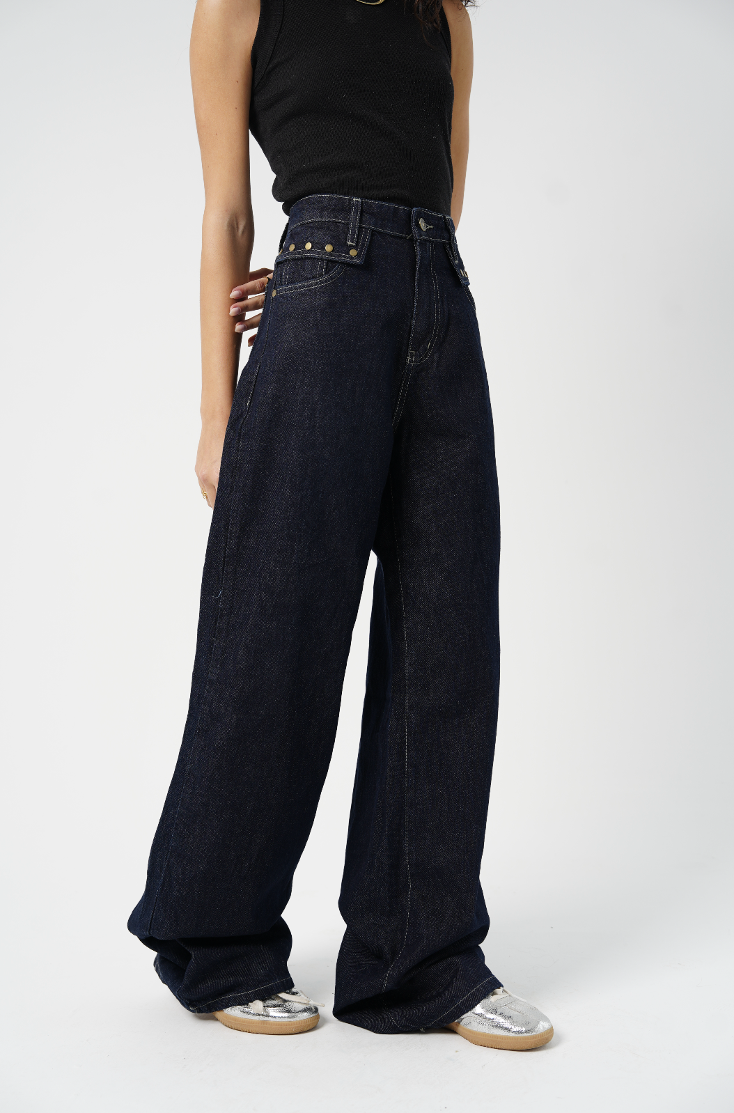 "Not-so-basic" Studded Pocket Jeans: Dark Blue