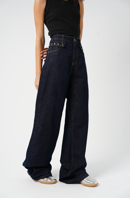 "Not-so-basic" Studded Pocket Jeans: Dark Blue