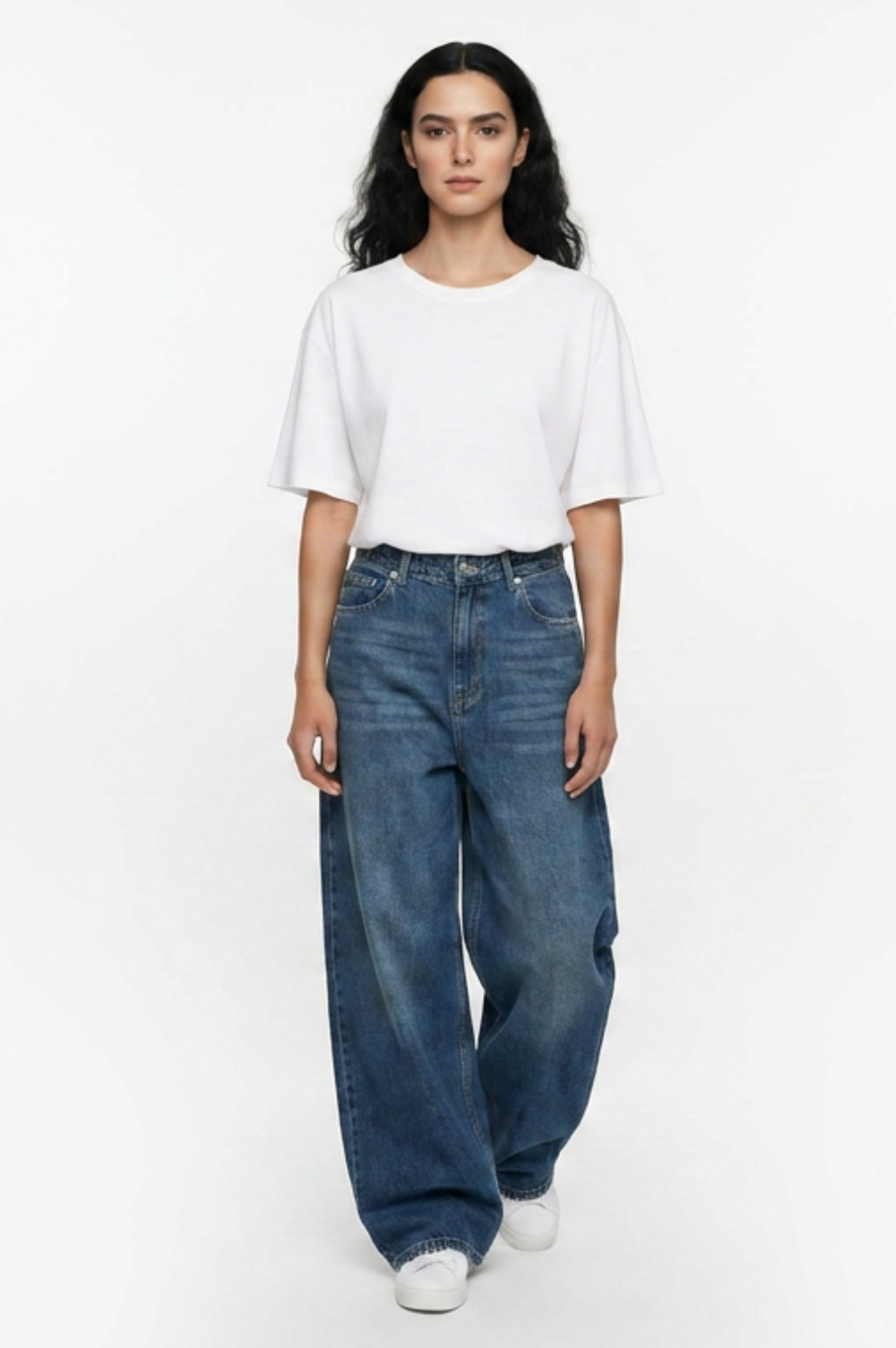 Comfie Drop Wide Jeans: Washed Blue