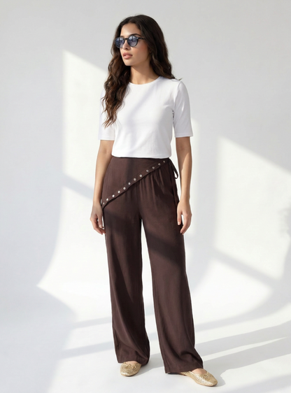 Button Wrap Seamless Pants: Brown