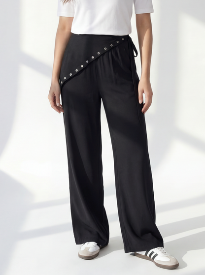 Button Wrap Seamless Pants: Black