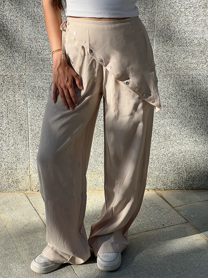 Button Wrap Seamless Pants: Beige