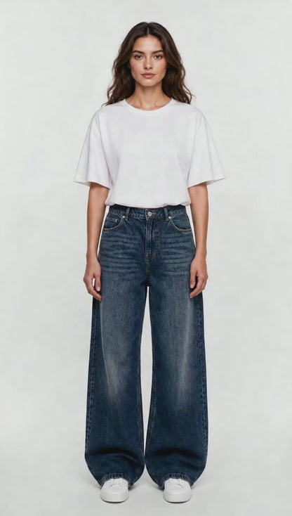 Comfie Drop Wide Jeans: Washed Blue
