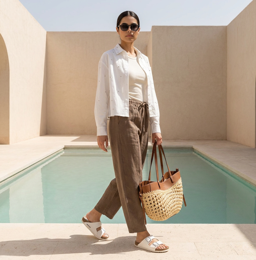 Barrel Linen Pants in Brown