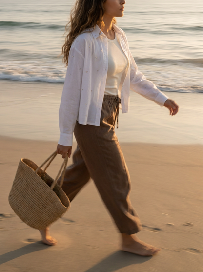 Barrel Linen Pants in Brown